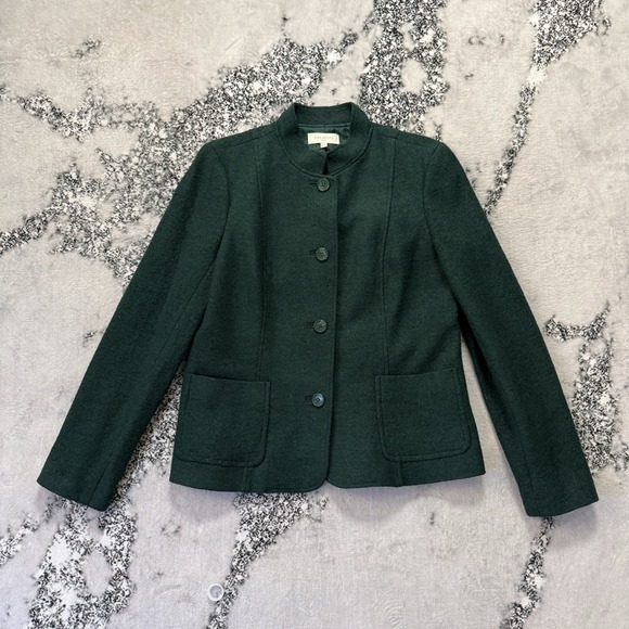 Talbots Jackets & Blazers - Talbots Jacket Womens Sz 12 Green Wool Blend Stand Collar‎ Patch Pockets Classic